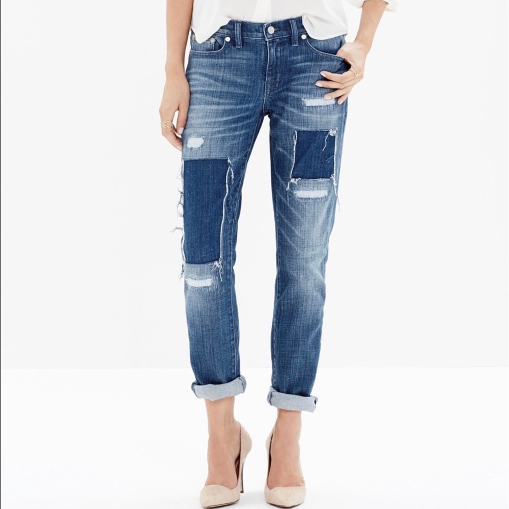 Madewell Slim Boyjean Patched Up Edition Distressed Denim‎ Jeans B7426 Size 26
